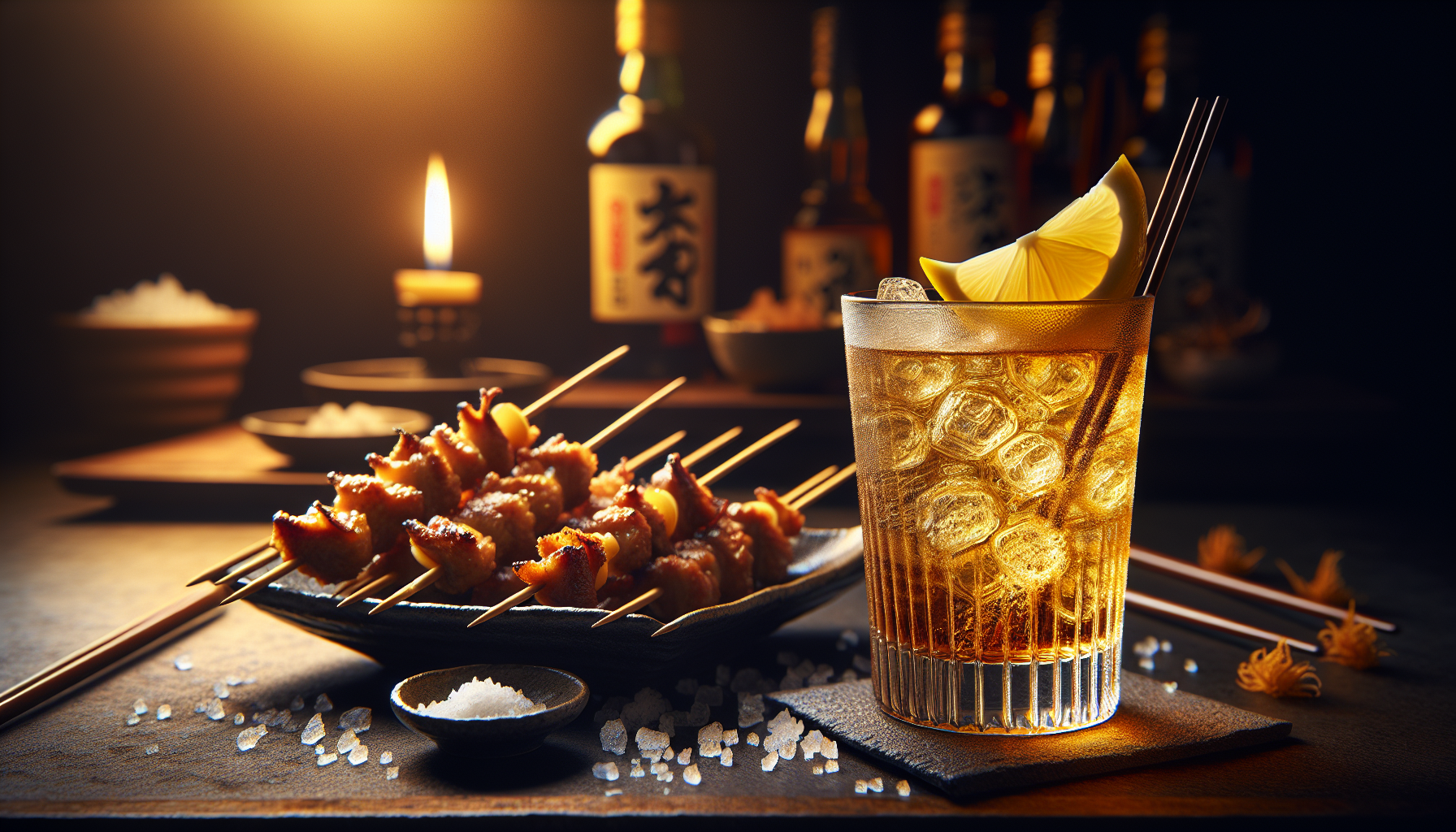 越百ウイスキーのハイボールと焼き鳥