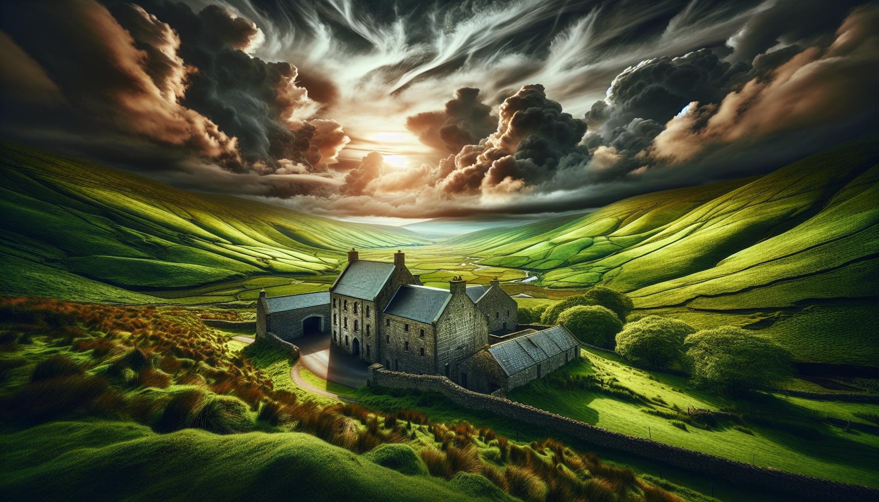 アイルランドの蒸溜所と緑の風景