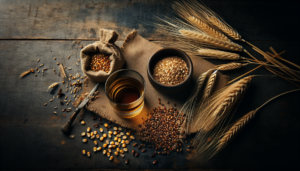 ウイスキーの原料である穀物と蒸留の様子