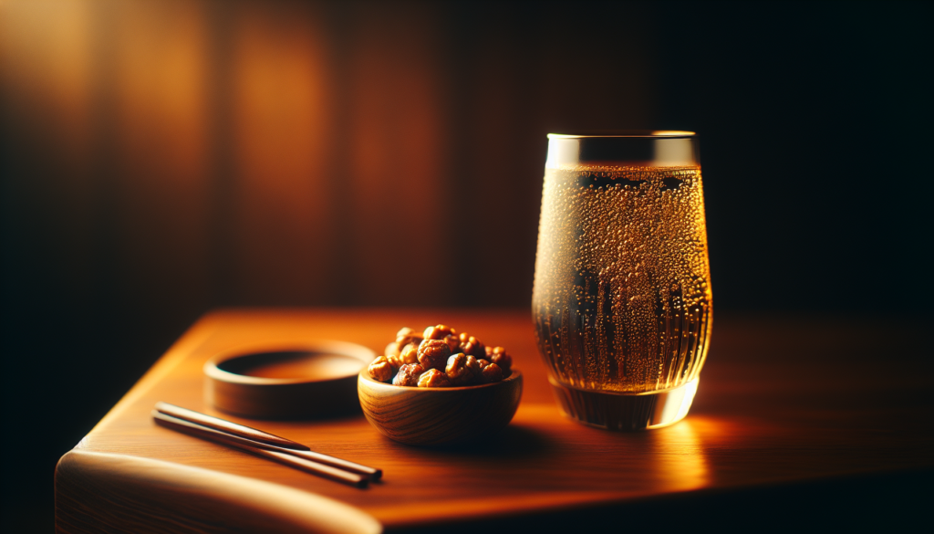 青鹿毛の焼酎ソーダ割りと素焼きナッツの晩酌シーン