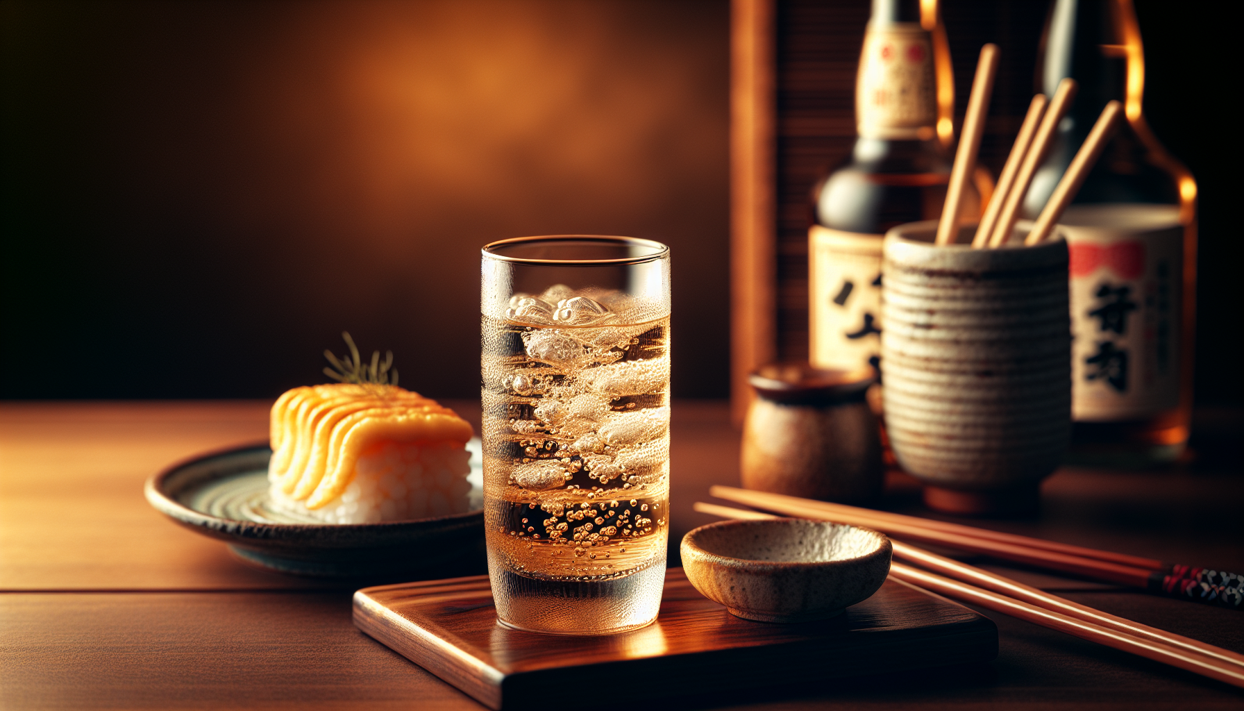 知多のハイボールと和食のおつまみが並ぶ晩酌シーン