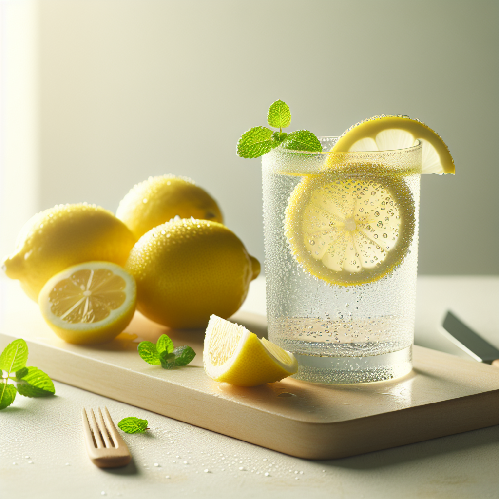 体に優しいチューハイのイメージ、レモンと炭酸水のグラス