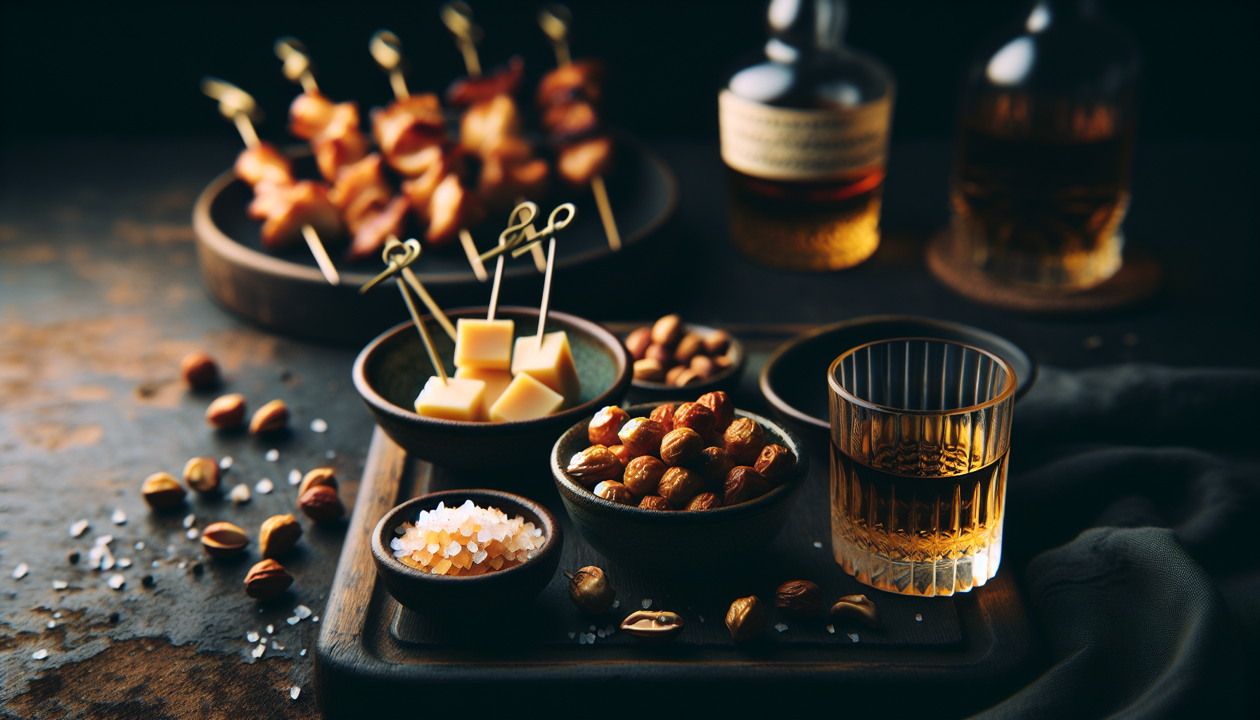 ウイスキーに合うおつまみ(ナッツ・燻製チーズ・焼き鳥)