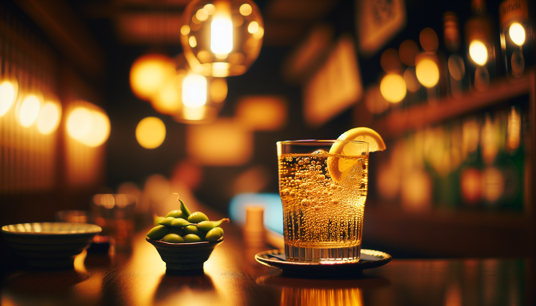 居酒屋のハイボール グラスと炭酸の泡