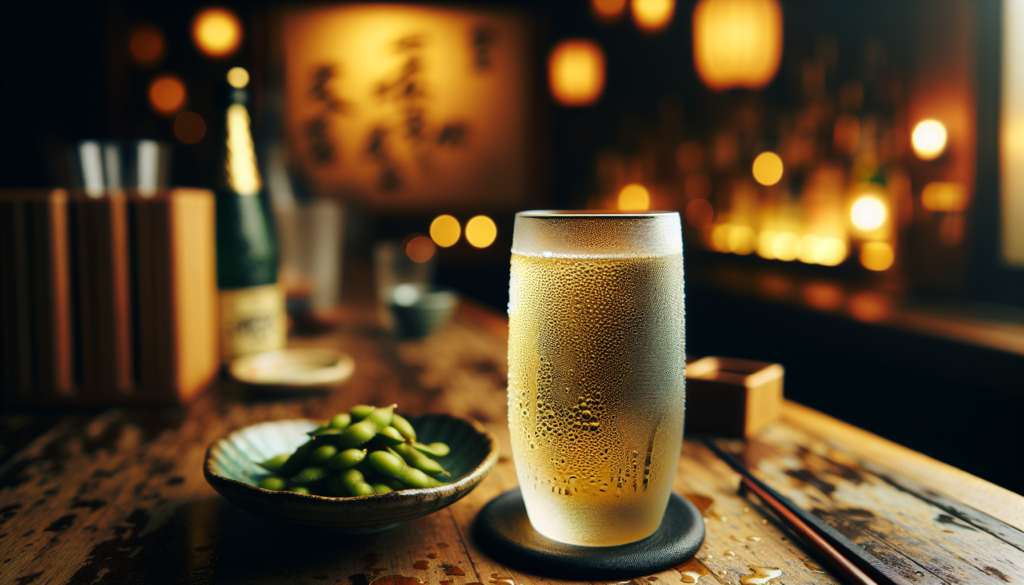 キンミヤ焼酎のホッピー割りとおつまみの居酒屋風シーン