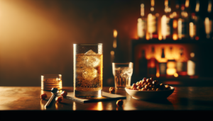 鳥取 バーボンバレル 金ラベルのハイボールとナッツのイメージ