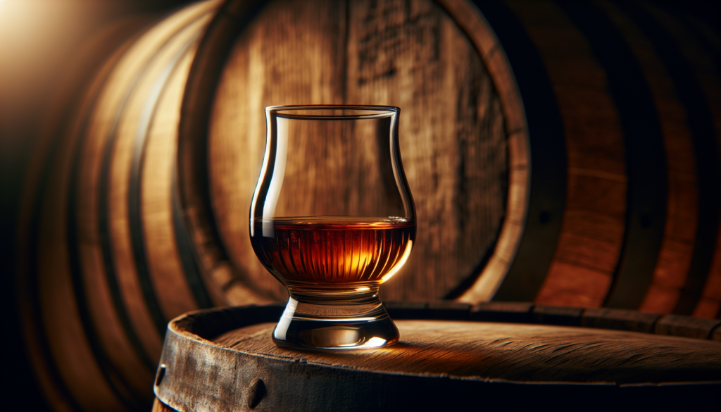 ウイスキー 12年 熟成 樽とグラス