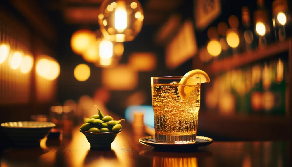 居酒屋のハイボール グラスと炭酸の泡