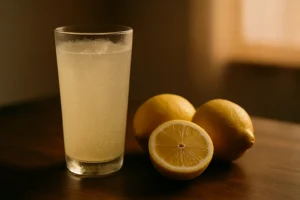 グラスに注がれたレモンチューハイとフレッシュレモン