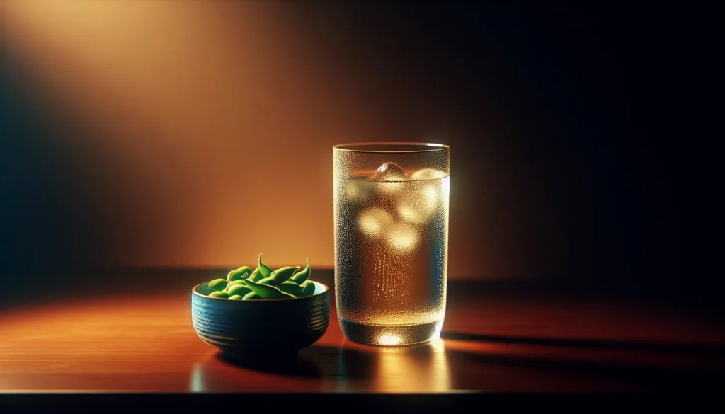 キンミヤ焼酎の水割りと枝豆の晩酌風景