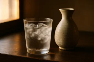 焼酎の水割りが注がれたグラスと水差し