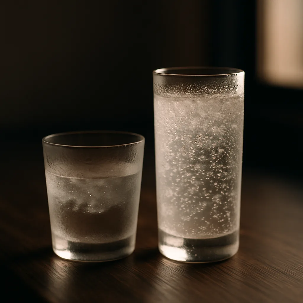 濃さの違う水割りとソーダ割りのグラス