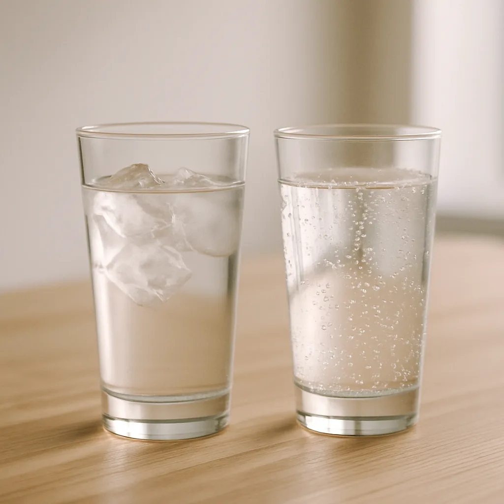 焼酎の水割りと無糖の割り材が並ぶテーブル
