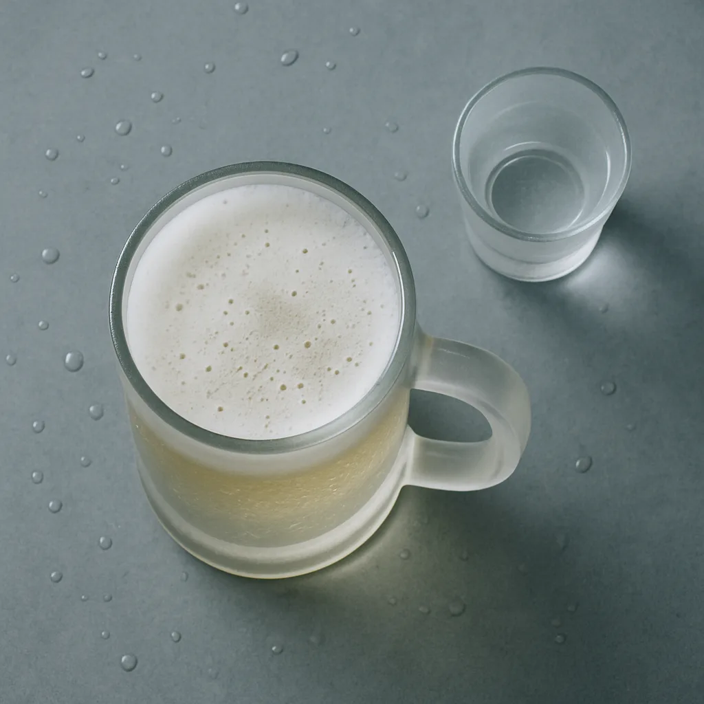 よく冷えたジョッキと焼酎用の小さなグラス