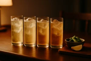 ハイボールのグラスが並ぶ家飲みのテーブル