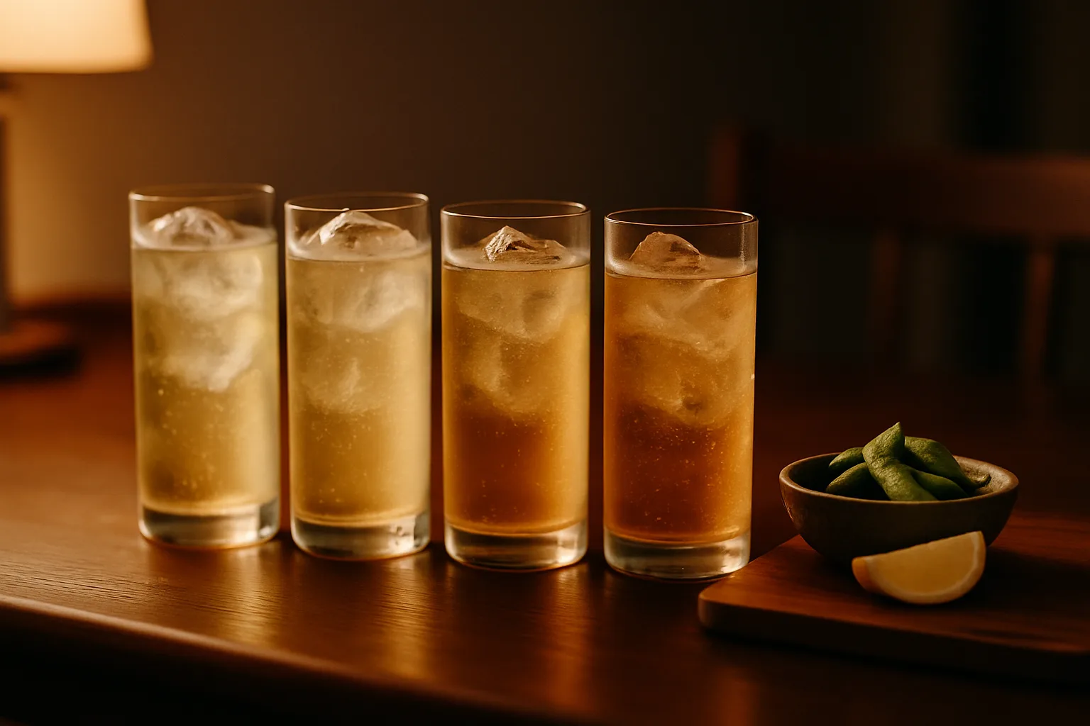 ハイボールのグラスが並ぶ家飲みのテーブル