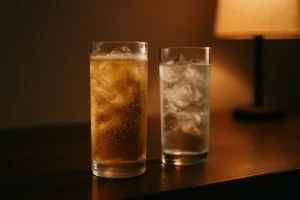 氷を入れたグラスに注いだ、炭酸のきいたハイボール